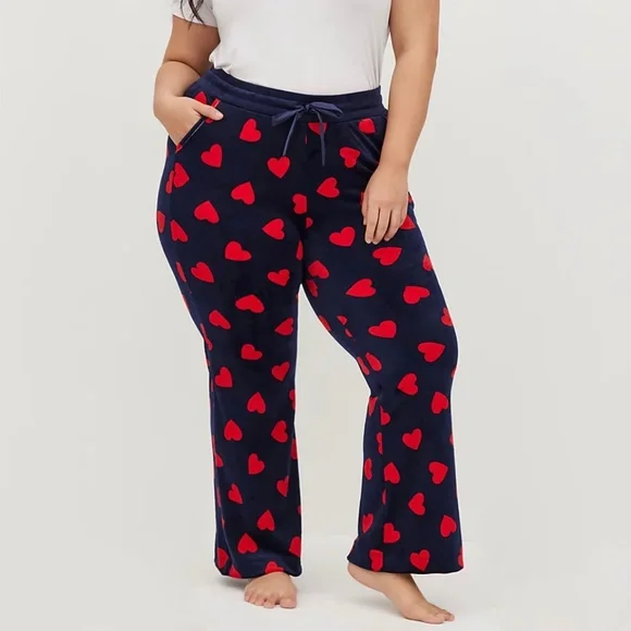 SET: Torrid Velour Hearts Navy & Red Zip Front Sleep Hoodie/Bootcut Pants 2X - Picture 10 of 16